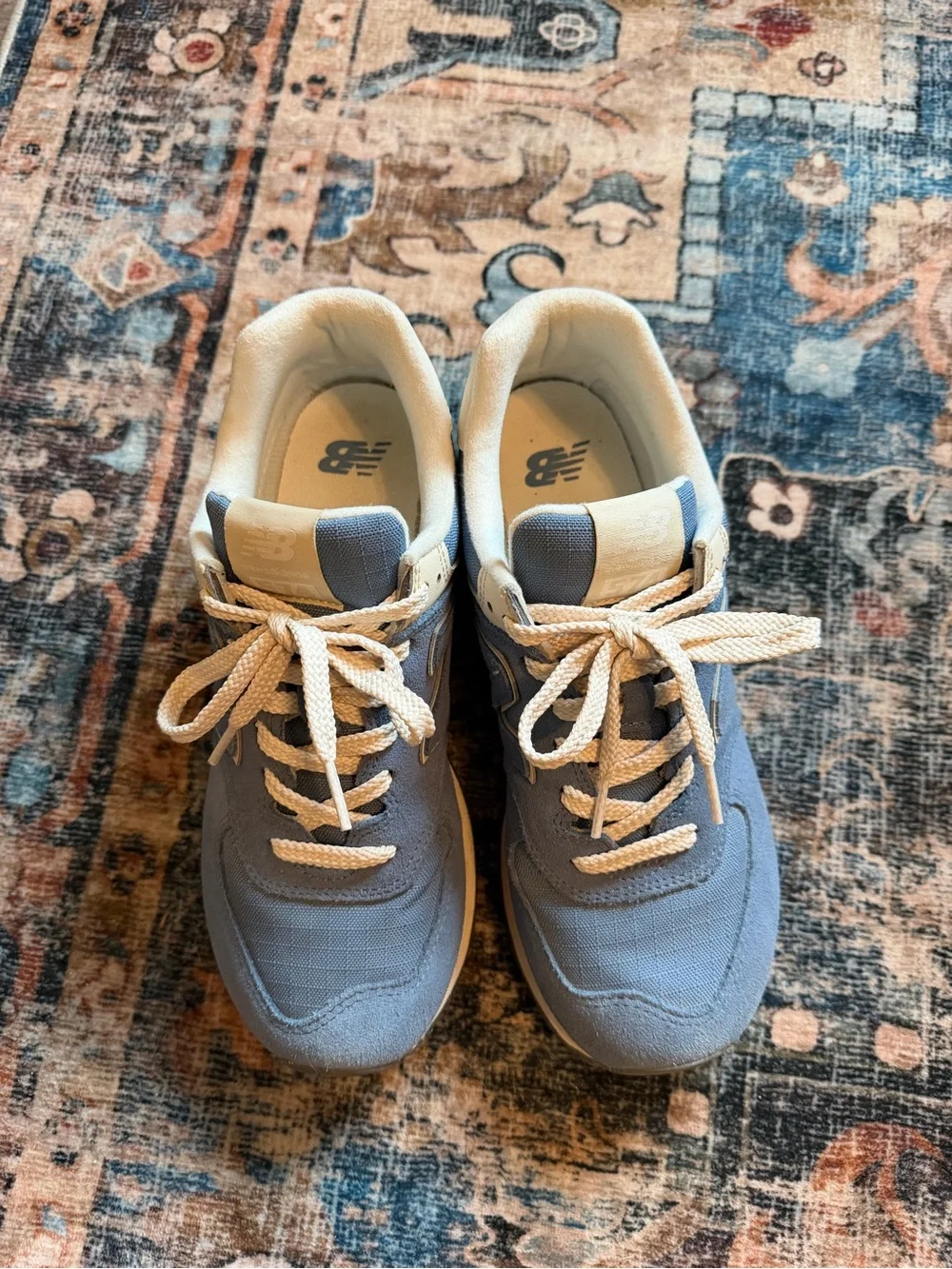 New Balance Blue and Cream Low-Top Sneakers